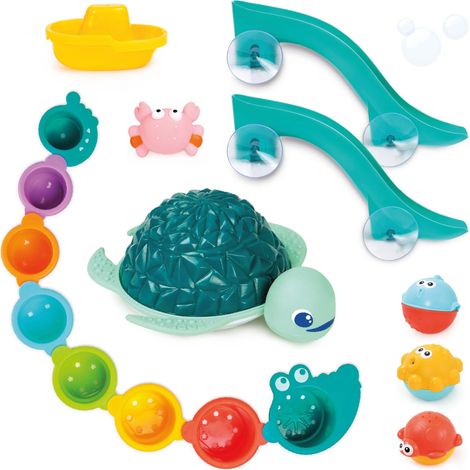 LUDI - Cofanetto da bagno XXL - Tartaruga Fontana Luminosa - Scivoli a Ventosa - Aspergeur - Barca - Gioco da bagno - Immaginazione - a partire dai 18 mesi (1/5)