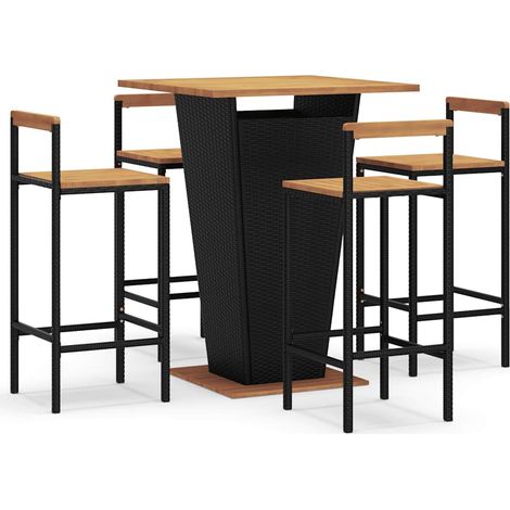 Maison Exclusive - Set Bar Giardino 5 pz Nero Polyrattan e Legno Massello Acacia (1/5)