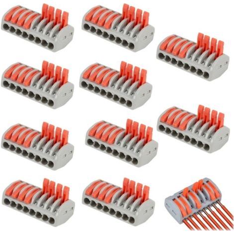 10 Pièces Connecteur Électrique, Domino Électrique Rapide à 8 Entrées, Raccord electrique, Connecteurs Electrique, Bornes de Connexion Automatique avec Commande à Levier, pour Câbles 0,08-4,0 mm²