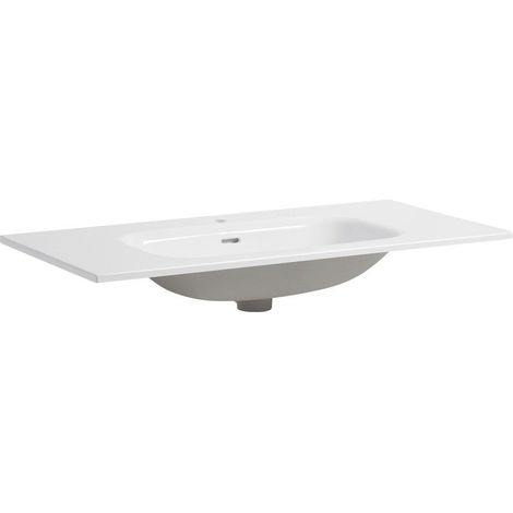 Waschbecken Aus Weißer Keramik Mit Hahnloch Und Überlauf 90 Cm  Messina (1/5)