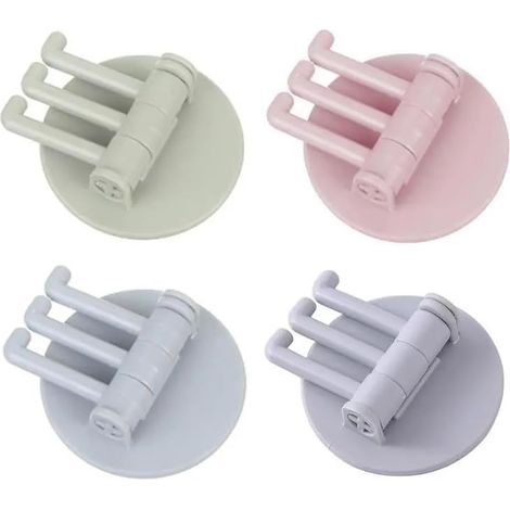 Sollbry Lot de 4 crochets pivotants auto-adhésifs à 3 bras sans clou pour protéger le mur - Plusieurs couleurs rotatives - Maximisez l'espace dans votre salle de bain ou camping-car avec ce crochet (1/5)