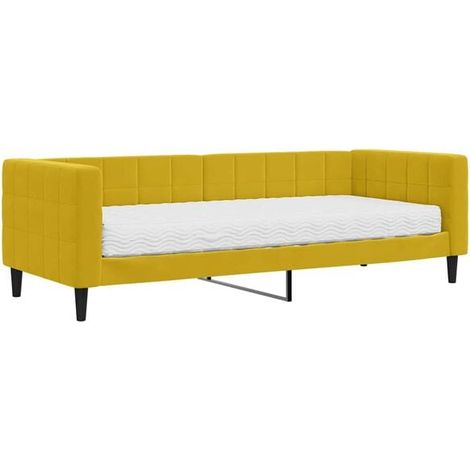 Canapé-lit avec matelas en velours jaune de 80 x 200 cm (1/5)