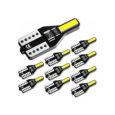 Lampe LED SMD T10 12V blanche canbus pour éclairage de stationnement intérieur à culot en verre, lot de 10 ( ) (1/5)