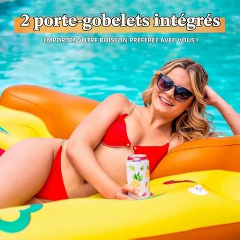 Bouée gonflable Pizza Share (1,8 x 1,5 m) avec porte-gobelet intégré, idéale pour les fêtes à la piscine. (1/4)