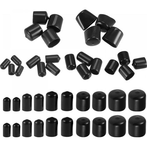 Rond Extrémité Bouchons Caoutchouc Couvercle 48Pcs 7mm 10mm 12mm 20mm 22mm Noir Vis Protecteur pour Vis Boulon Tuyau (1/5)