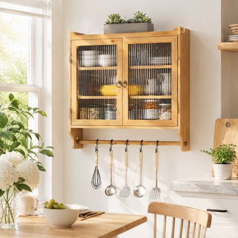 Mobile bagno pensile in legno e vetro, 63 x 60 x 18 cm, naturale HAVRYA (1/5)