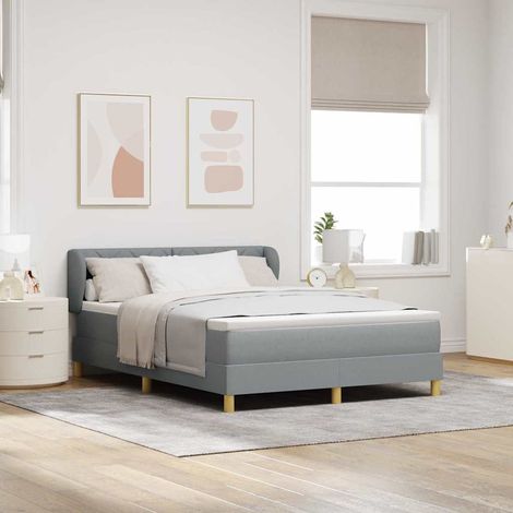 Cama tipo Box Spring con cabecera Gris claro 160 x 200 cm tela (1/5)