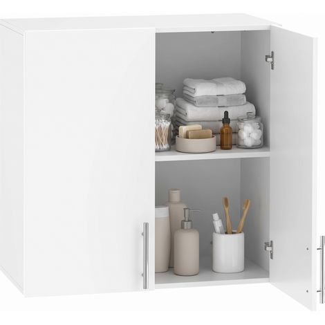 HOMCOM Bathroom Wall Cabinet with 2 Doors, Adjustable Shelf, White (1/5)