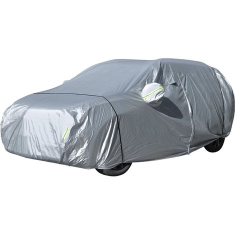 WILITTO Housse de voiture SUV, 100% étanche, matériau extérieur PEVA + feuille d'aluminium, Sac de rangement inclus, Siège principal avec fermeture éclair, 475x145x145cm, argent (1/5)