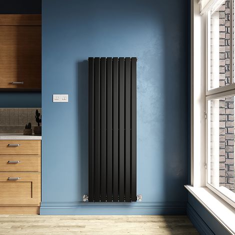 ELEGANT Black Designer Radiator 544 x 1600 mm Flat Double Panel Vertical Central Heating Radiator