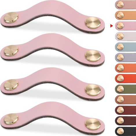 Poignées de meubles en cuir, poignées de portes d'armoires, poignées de tiroirs, poignées de meubles vintage pour armoires, commodes, cuisines (rose, 96 mm)