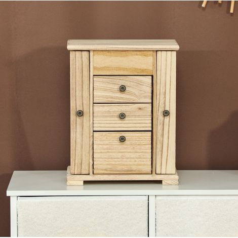 Joyero (26.5x16x33.5 cm), con espejo integrado, organización multicapa, ganchos para collares, madera, marrón (1/5)