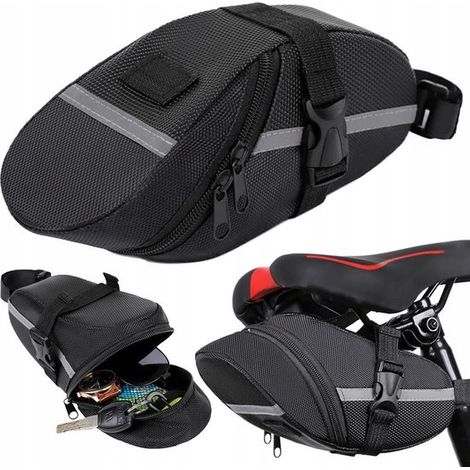 Sacoche de selle pour vélo - Sacoche de vélo - 1 L - avec bandes réfléchissantes - Imperméable - 21 x 9 x 9,5 cm - pour vélo électrique et vélo de route (1/5)