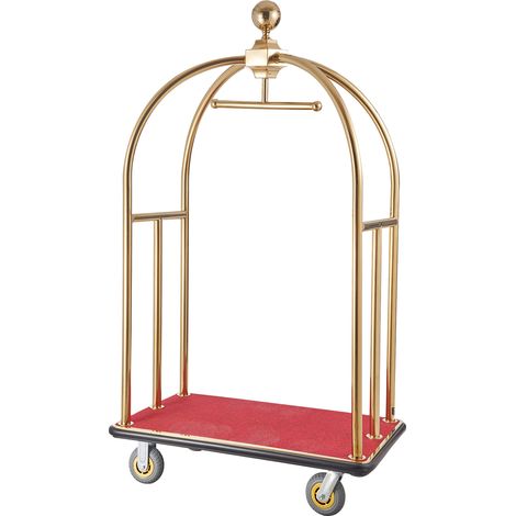 VEVOR Carrello Portavaligie per Hotel, Carico 500 kg Carrello Trasporto Portavaligie in Acciaio Inox Spazzolato con Montanti Curvi, Ponte in Moquette Rossa, Ruote in Gomma 152,4 mm per Hotel Condomini