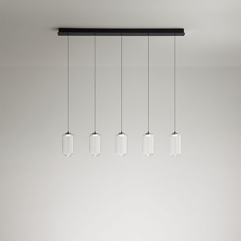 Lampadario Lineare Contemporaneo Hunter Alluminio Nero Vetro 5 Luci Led 5W 3000K (1/2)