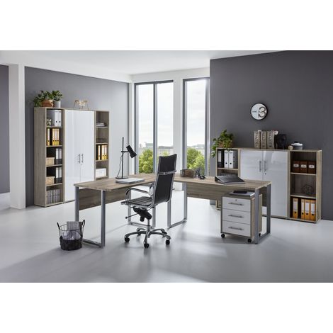 BMG Möbel Büromöbel-Set, Office Edition Set 5.1, eiche/ weiß matt