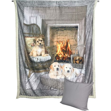 PLAID POLAIRE SHERPA PHOTO NUMÉRIQUE cm. 130x160 CHIEN CHIENS (1/3)