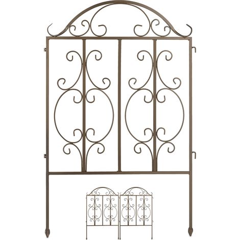 Relaxdays – Clôture de jardin en acier – Système d’emboîtement 3 pièces – Bordure décorative bronze – Dimensions HxL : 98 x 63,5 cm