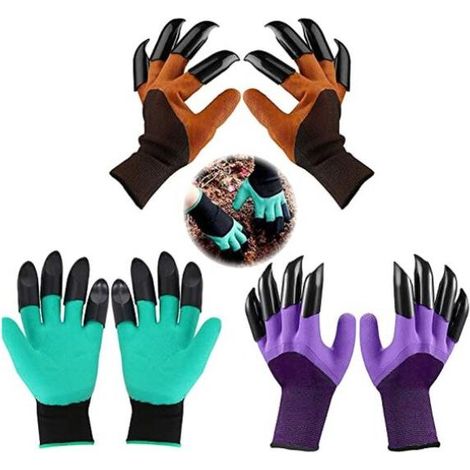 Gants de jardinage monobloc avec 4 griffes pour creuser violet (double griffes) - 24,514 cm