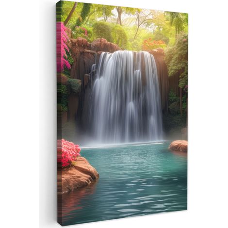 TABLEAU SUR TOILE Cascade - Nature - Plantes - Jungle - Eau Tableau Chambre Adulte 90x140 cm