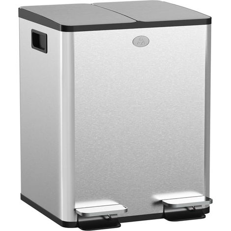 BIDONE IMMONDIZIA A 2 SEZIONI DA 20L CON CHIUSURA SILENZIOSA. IN ACCIAIO INOX E PP. 45.8X36X51.6 CM (1/5)