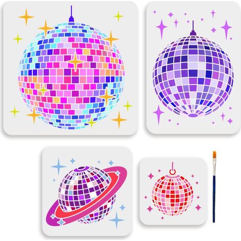 Pochoir boule disco 4 tailles 15  30 cm Pochoir avec pinceau brillant étoile musicale Bar Party Light Templates pour meubles, fenêtres, bois, mur, carrelage, toile, tissu, sol (1/5)