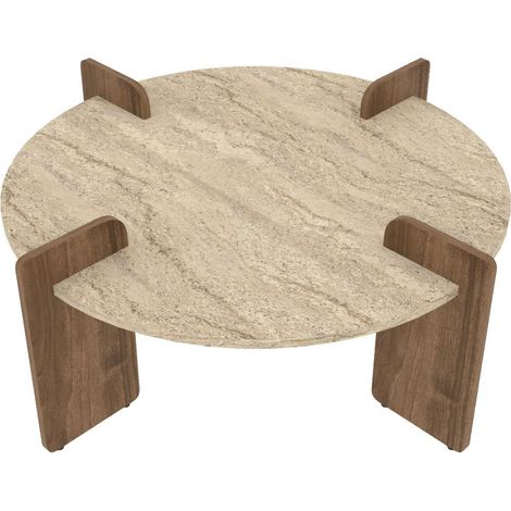 Couchtisch aus Holz "Avoure" - 90 x 90 x 35 cm - Travertin