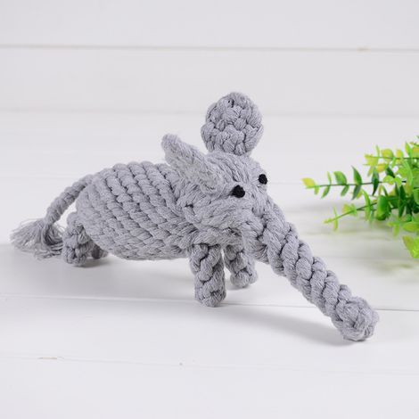 Juguete masticable con forma de elefante bebé, hecho de algodón tejido. Venta al por mayor de juguetes masticables para perros. (1/5)