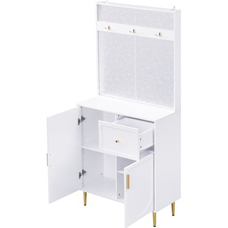 Zapatero de recibidor en MDF blanco y dorado 80 x 35 x 175,5 cm (1/5)