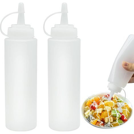2 Pcs Condiment Bottle, Sauce Bottle, 8 oz Squeeze Bottles, Flexible Plastic Bottle, for Paint, Cooking, Ketchup, Olive Oil 250ML (1/5)