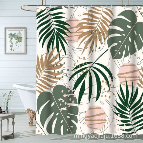 Boho botanique Rideau de Salle de Bain étanche Abstrait Plante de Douche 150x180cm (1/5)