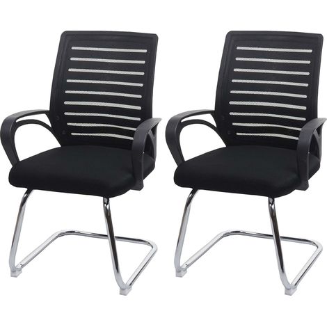 Lot de 2 chaises de conférence HHG-531, chaise visiteur piétement luge, charge max. 150 kg tissu/textile, noir (1/5)