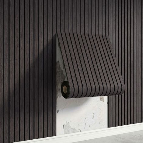 Papier Peint Adhésif Imitation Bois avec Rainures 3D, Rouleau Mural Autocollant à Motif Grille et Lignes, Décoration Murale Style Caillebotis en Érable Clair