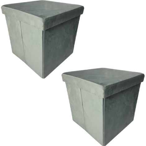Zwei hellgraue Poufs mit Stauraum für Wohn- oder Schlafzimmer, faltbarer Samtbezug, 2er-Set, 38 x 38 x 37 cm  Begryf
