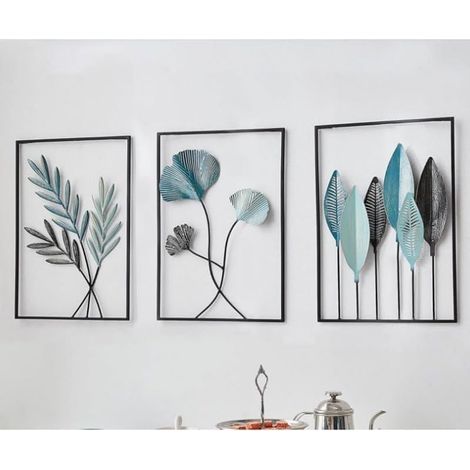 3er-Set Wanddekorationen aus Metall – Schwarz – Minimalistisch – Blatt – Wanddeko – Für Wohnzimmer, Schlafzimmer – Schwarz (1/5)