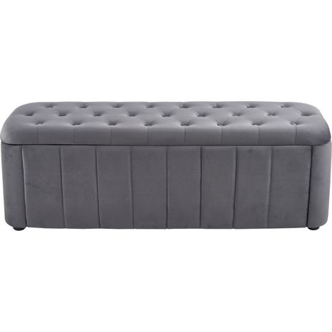 CHICFURN Banc coffre velours gris foncé banquette de rangement capitonnée avec assise rembourrée, banc d'entrée et bout de lit pour chambre, salon ou couloir (1/5)