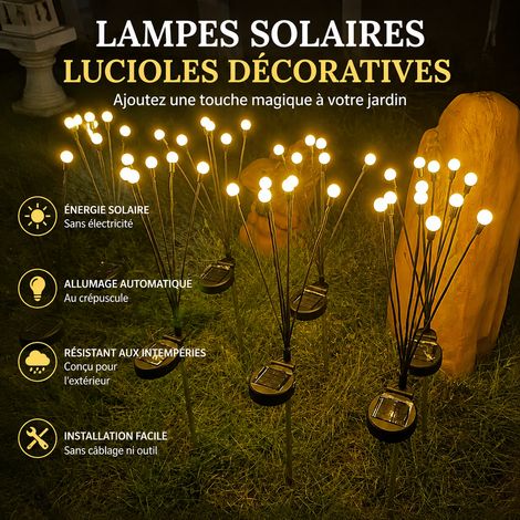 Lampe solaire lucioles sur piquet 6 LED lumière chaude éclairage fixe 6 réf 3704 39,2 × 5,5 × 9 cm 180 g – Livraison gratuite