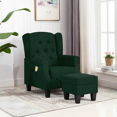 Massagesessel mit Hocker Dunkelgrün Stoff