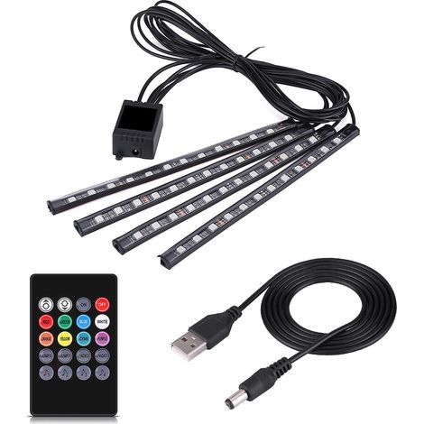 Bande LED RGB 5V pour éclairage d'ambiance intérieur de voiture avec télécommande, idéale pour les pieds. (1/5)