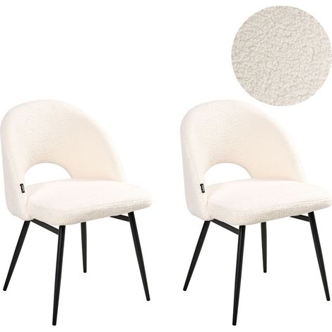 Set of 2 Modern Dining Chairs Boucle Fabric Upholstery Cut-Out Backrest Seat Living Room Dining White Onaga II (1/5)