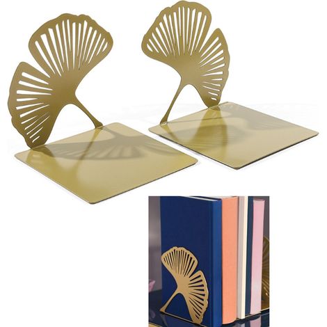 Serre-livres décoratifs antidérapants - Supports pour livres et CD - Séparateurs pour étagères, bureau, bibliothèque, maison et école - Présentoir à livres - Support pour livres - Métal - 12,4 cm - Lo (1/4)