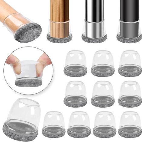 16 pièces Protection Pied de Chaise Grise, 20-28mm Patins pour Chaises en Silicone avec Feutre épaissi, Patin de Chaise Protections Tampon de Sol, réduire Les Rayures (1/5)