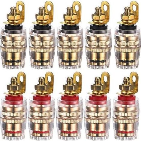 10Pcs 4mm Fiche Banane Douille, Fiche Banane Femelle, 4mm fiche Enceinte, Haut-Parleur Reliure Femelle Post Socket Jack, Plaqué Or embase Haut Parleur (1/5)
