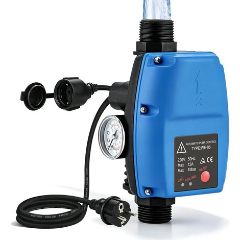 Automatic Pump Control Avec Pompe à Eau Manomètre Et Câble Inclus: Pressostat électrique Avec Pressostat De 10 Bar, Régulateur De Pression Automatique De Pompe à Eau Pour Pompen Submersible (Bleu) (1/5)
