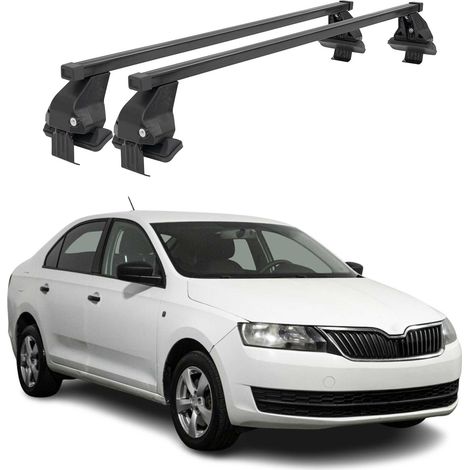 OMAC Dachträger Querträger Stahl für Skoda Rapid 2012-2019 – Abschließbar – City-Crash-getestet – DIN 75302:2019 – ISO/PAS 11154:2006 – Max. 50 kg Schwarz (1/5)