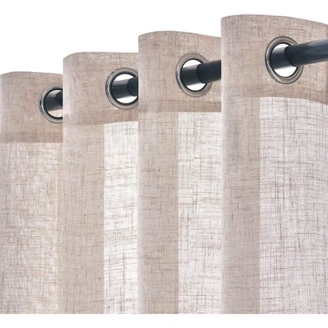 Rideaux Court en Lin Translucides Voilage Fenêtre à Oeillets Rideaux et Draperies Intérieurs Modernes pour Chambre Salon Coucher Lot de 2, 140x145 cm Blanc (1/5)