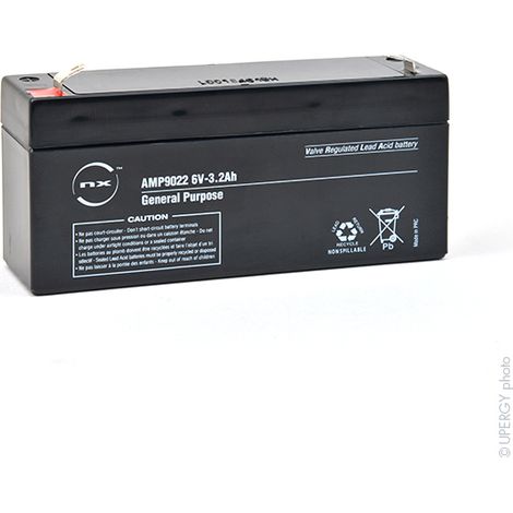 NX – Batterie plomb AGM 6V 3.2Ah – Plomberie étanche – Compatible avec modèles 6V 2.1Ah à 4Ah – Dimensions 133x34x66mm