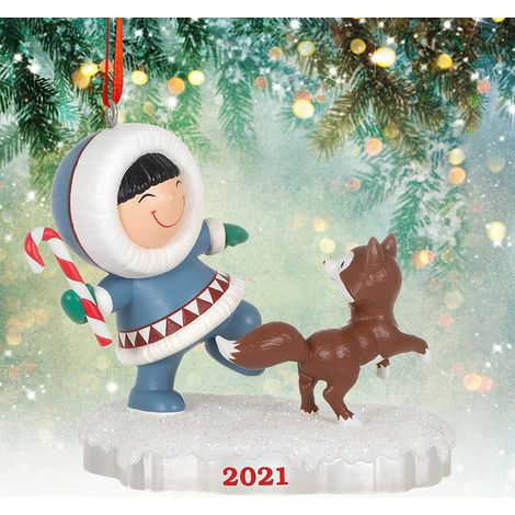 Décoration de Noël pour sapin : balançoire avec fillette et manchot (boîte, 1 pièce) fillette et renard (1/4)