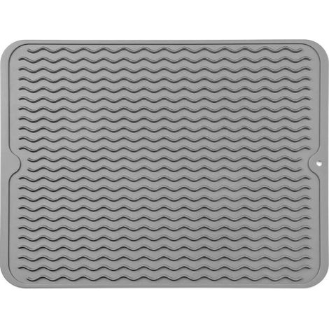 Tapis Egouttoir Vaisselle, 40 x 30 cm Tapis Vaisselle Absorbant Résistant à la Chaleur Egouttoir Séchage Rapide Silicone Antidérapant, pour Cuisine Bar Machine à Café, (Gris foncé) (1/5)