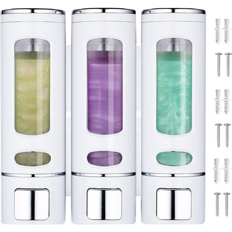 Lot de 3 Distributeur de Savon Mural, 400ML, Plastique ABS, Fenêtre Transparente, Anti-Fuite, Pour Salle de Bain (1/5)